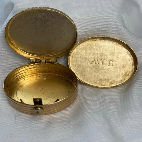 Vintage Avon Brocade Perfume Glacé Gold Tone Case Pill Box Trinkets - Picture 8 of 10